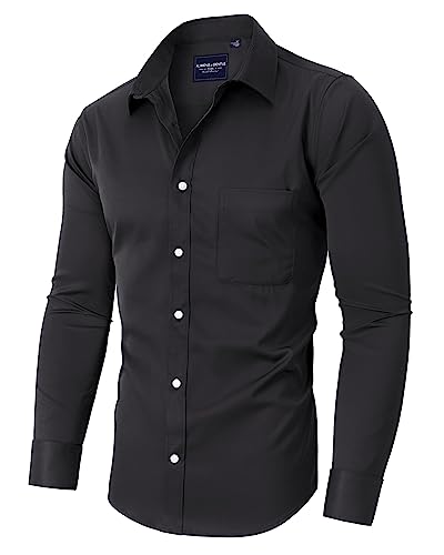 Alimens & Gentle Men's Dress Shirts Wrinkle-Free Long Sleeve Stretch Solid Formal Business Button Down Shirt With Pocket #TOP25