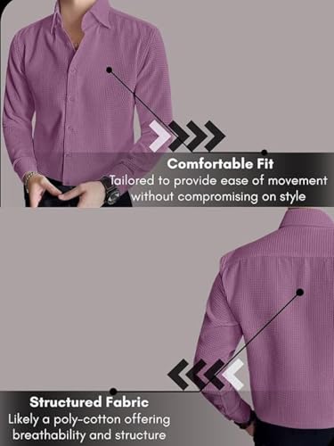Image of Leriya Fashion Men's Formal Button Down Shirt - Slim Fit Shirt's for Men | Textured Long Sleeve Polycotton| Business & Meeting Ready (Available in Plus Size)