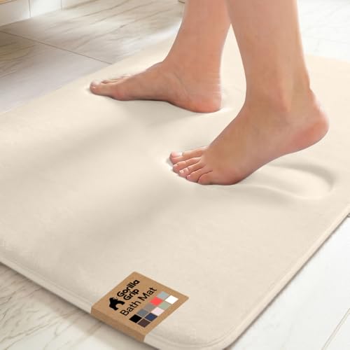 Image of GORILLA GRIP Memory Foam Bath Mat, Soft Absorbent Velvet Bathroom Mats, Durable Dots on Underside, Machine Washable Bathmat, Carpet Rug Room Decor for Shower Tub Floor RV, 30x20 Rugs, Cream