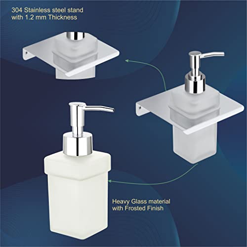 Image of Wall Mounted Liquid Soap Dispenser with Frosted Glass Bottle | Rustproof Bathroom Soap Pump Holder | Heavy Duty Chrome Finish Hand Wash Dispenser for Bathroom, Kitchen & Wash Basin