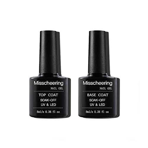 Esmaltes Semipermanentes de Uñas en Gel Gel Top Coat Base Coat, 2pcs 8ml Base de Esmalte de Uñas en Gel Transparente y Esmalte de uñas, Soak Off LED/ U-V No Wipe Gel Top Coat Esmalte de uñas Cover