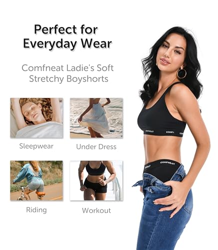 Comfneat Women's 4-Pack Boyshorts Cotton Spandex Boxer Briefs Stretchy Underwear Knitwear3