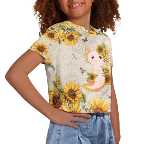 Image of Girl Crop Top Shirts for Summer Cute T Shirts Short Sleeve Tees for Kids 5-16