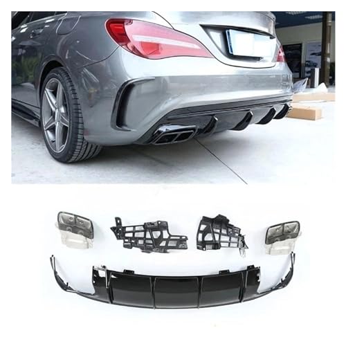 Parachoques trasero con difusor y colas de escape plateadas para Mercedes Clase CLA W117 13-18 2
