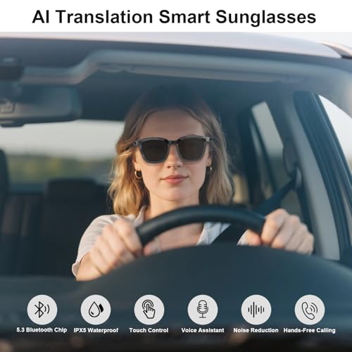 Image of AI Smart Glasses with Wear Detection Auto On /Off Outdoor Mode | Real-Time Translation Glasses with 165+ Languages, UV400 Polarized Bluetooth Smart Sunglasses for Traveling Relaxing, Unisex.