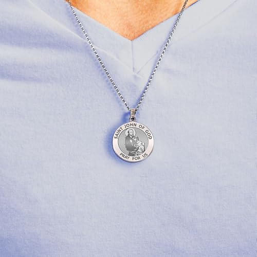 PicturesOnGold.com Saint John of GOD Religious Medal - 3/4 Inch Size of a Nickel -Sterling Silver3
