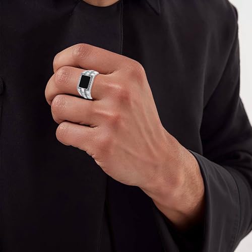 Square Genuine Black Onyx Signet Ring for Men 925 Sterling Silver Real Black Onyx Pinky Ring for Husband Dad4
