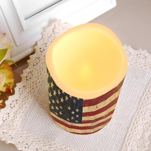 Image of Retro American Flag Plastic Flameless Candles with Remote Control and Timer LED Flickering Battery Operated Color Changing Electric Pillar Candles Decoration