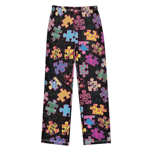 ZZXXB Colorful Puzzle Print Boys Long Pants Soft Trousers Elastic Waist Kids Lounge Bottoms with Pockets S-XL - Main Image
