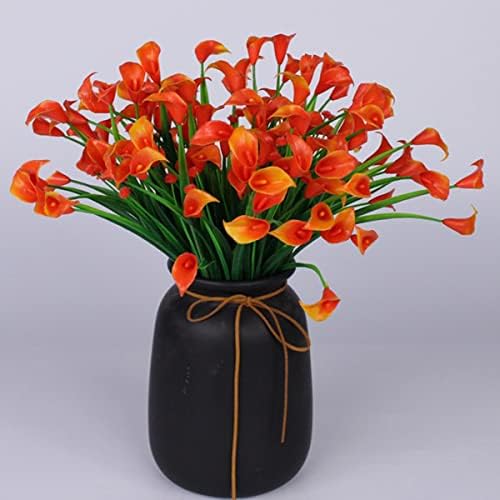 Artificial flowers,12Pcs Fake Calla Lily Flowers Plants Outdoor Decorations,UV Resistant Faux Fake Plants Plastic Spring Flower Indoor Outside Hanging Planter Home Kitchen Garden Porch Decor (Sunset)
