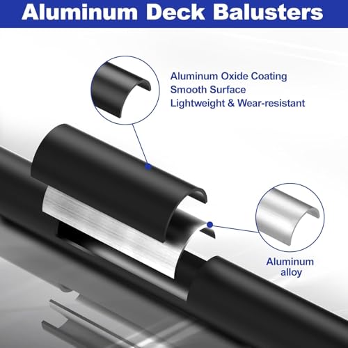 BLIKA 50 Pack 32" Aluminum Deck Balusters with Connectors/Screws, 3/4" OD Hollow Round Aluminum Balusters for Deck Railing, Black Metal Deck Balusters Staircase Spindles