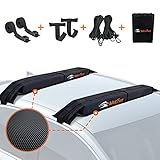 MeeFar Universal Car Soft Roof Rack Pads Luggage Carrier System for Kayak Surfboard SUP Canoe Include 2 Heavy Duty Tie Down Straps, 2 Tie Down Rope, 2 Quick Loop Strap and Storage Bag