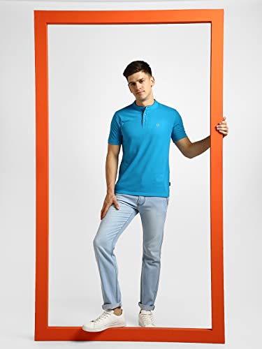 Image of Urbano Fashion Men's Solid Slim Fit Half Sleeve Cotton Polo T-Shirt with Mandarin Collar