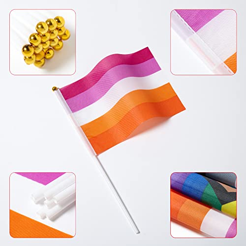 Image of GentleGirl 12 Pack Sunset Lesbian Pride Rainbow Flags Lesbian Small Mini Hand Held Stick Flag Gay LGBT Festival Party Parades Decorations