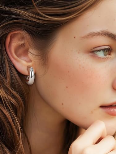 Image of Stainless Steel Chunky Hoop Earrings For Women, Minimalist and Chic, Black /Gold Plated, Round Hoops Earrings Hypoallergenic, Size: 30mm /40mm /60mm /80mm, Come with Box