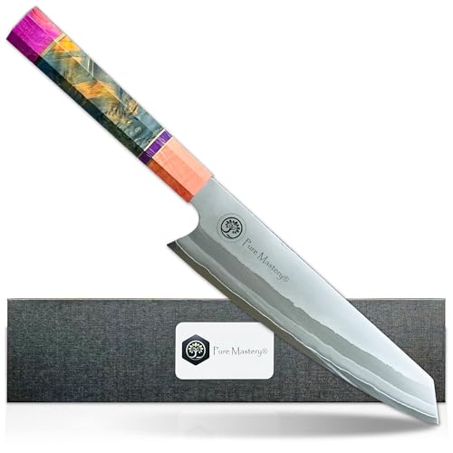 Pure Mastery® Barcelona Cuchillo de Chef 22 cm – Acero Damasco Japonés – Mango de Madera Ergonómico – Cuchillo de Cocina Premium y Universal