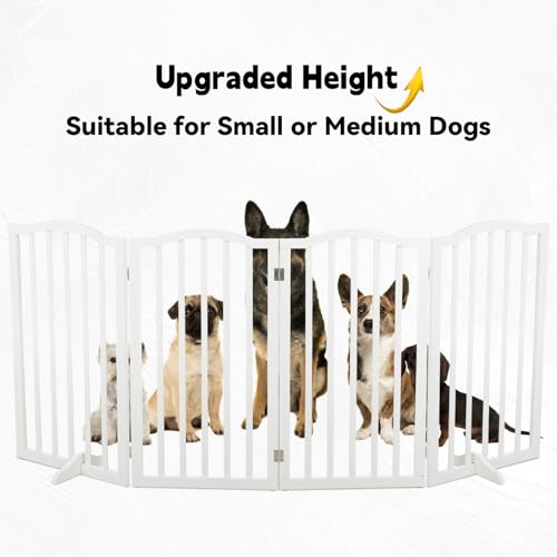 The Fellie Absperrgitter Hund H82cm, Freistehendes Schutzgitter mit Füßen,Kindergitter Klappbar, Holz Hundegitter Treppe, Absperrgitter für Häuser, Türöffnungen, Treppenschutzgitter ohne Bohren, Weiß