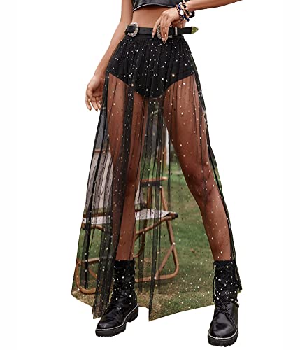 Minetom Glitzer Rock Damen Party Rock Mit Mesh Transparent Rock Mit Hose...
