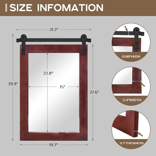 Image of COGOOD Farmhouse Barn Door Mirror - 21 x 30 Rustic Wood Framed Wall Mirror for Bathroom, Living Room, Entryway Wall Decor (Espresso)