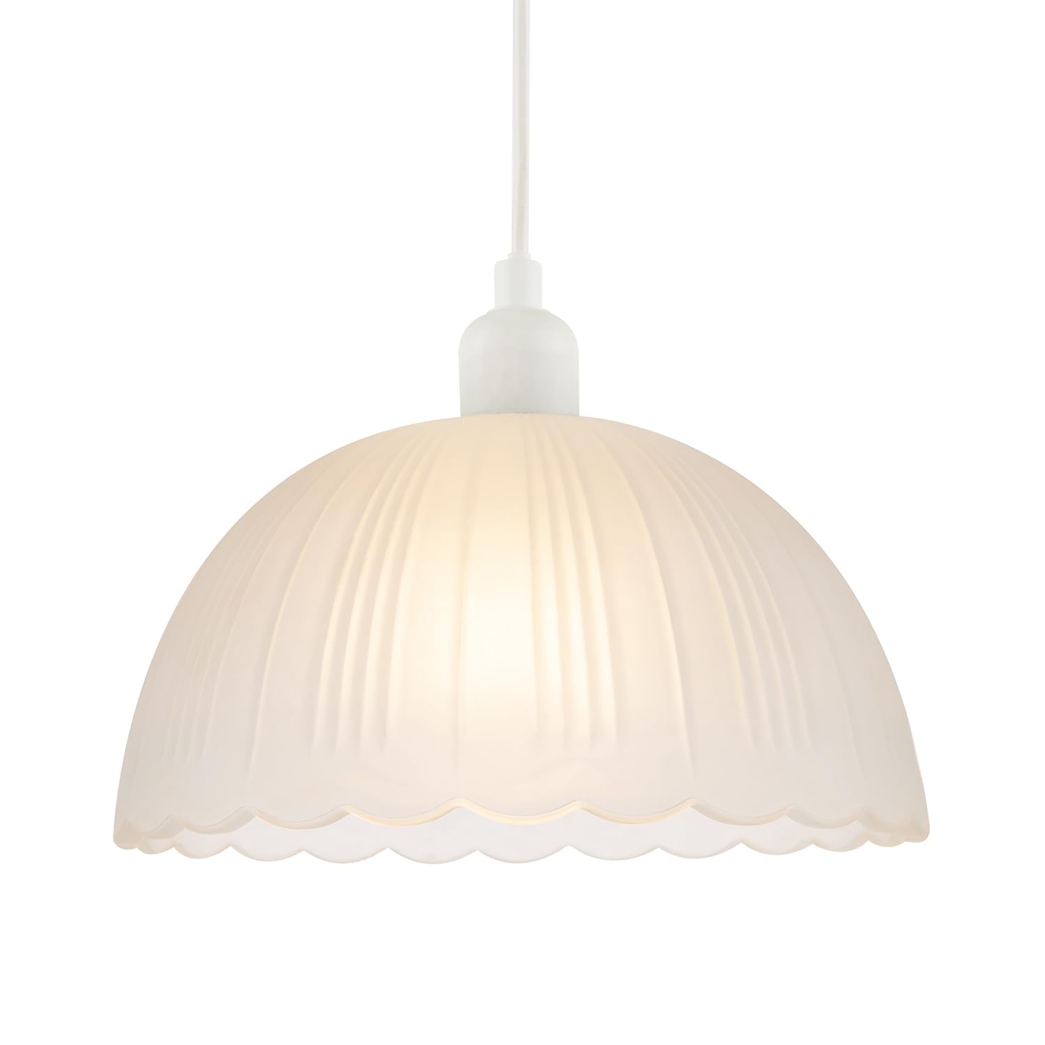 Rackhams White Classic Frosted Pendant Shade With Fluted Edge And Etched Lines