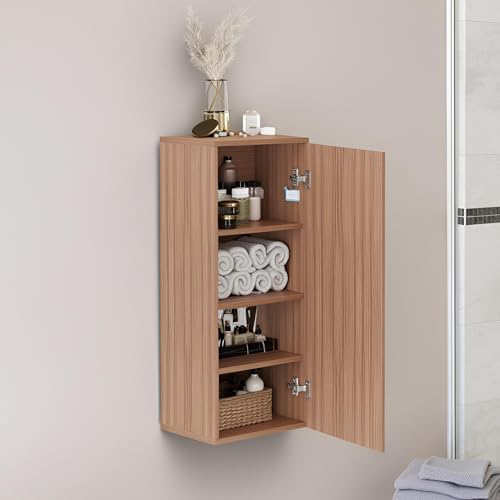 Image of FURNEASER Marbin Modern Engineered Wood Bathroom Storage Cabinet with Door | Wall Mount Utility Organizer for Wash Area, Living Room & Bedroom | Space Saving Multipurpose Unit (Exotic Teak)