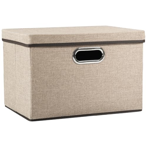 Image of PRANDOM Collapsible Storage Cubes with Lids [1-Pack] Jute Fabric Foldable Storage Boxes Organizer Containers Baskets Bins with Cover for Home Bedroom Closet Office Nursery (14.9x9.8x9.8)