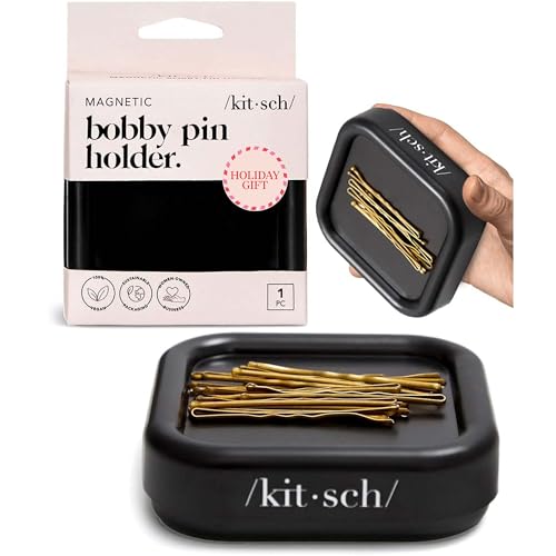 Kitsch Magnetic Bobby Pin Holder - Cute Stuff, Strong Magnetic Pin Holder for Desk & Vanity, Securely Holds Metal Hair Clips, Bobby Pins & Paper Clip | Ideal Gifts for Women - Black, 1 Pc