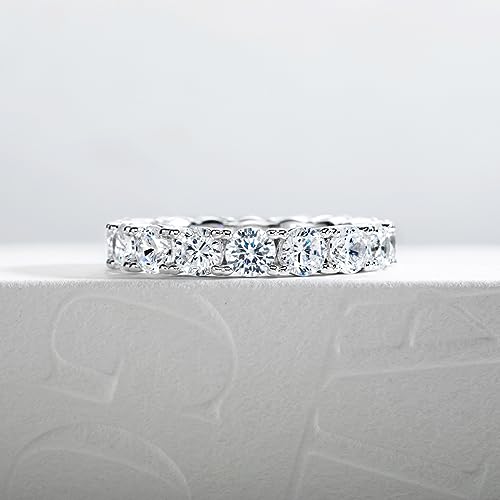 Cubic Zirconia Eternity Band Ring Round Cut/Cushion Cut 5A Grade D Color Simulant Diamond CZ Wedding Band Promise Anniversary Ring for Women2