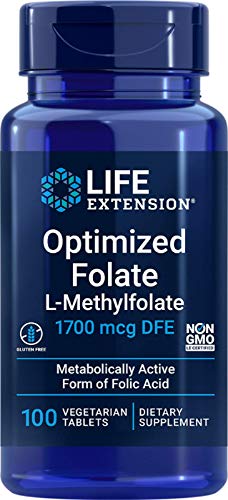 Life Extension Optimized Folate (L-Methylfolate) 1700mcg/1000mcg, 100 Vegetarian Tablets