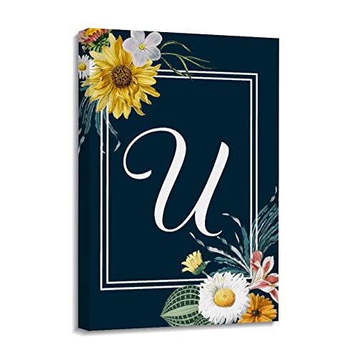 Cuadro de lienzo de inicial U y girasoles para decoración de pared en galería