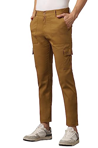 Image of Hubberholme Men's Regular Fit Cotton Trousers with Patch Pockets, Ankle Length Button Closure Cargo Chinos