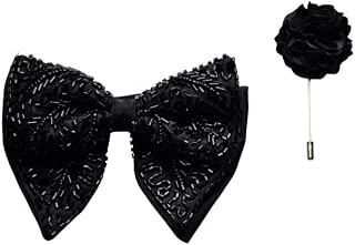 Calixto Premium Butterfly Embroidery Cut Dana Micro Fabric Big Bow Tie For Men With Flower Brooch Pin |Black| (Free Size). Price In India