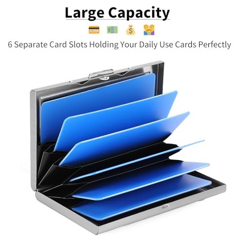 Image of Credit Card Holder Wallet for Women Men Stainless Steel Metal Card Case RFID Blocking Business Card Protector Case with 6 Slots