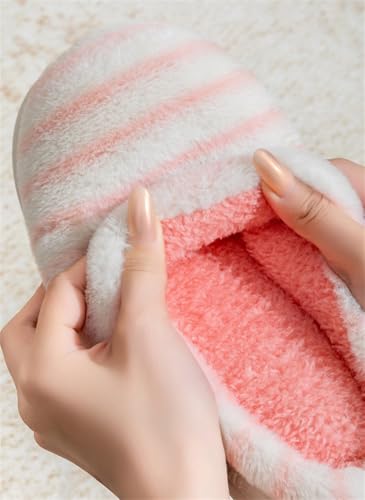 Plush Striped Slippers for Women Fuzzy Slip-on Striped House Shoes Memory Foam Slipper Warm Home Slippers with Anti-Slip Sole4