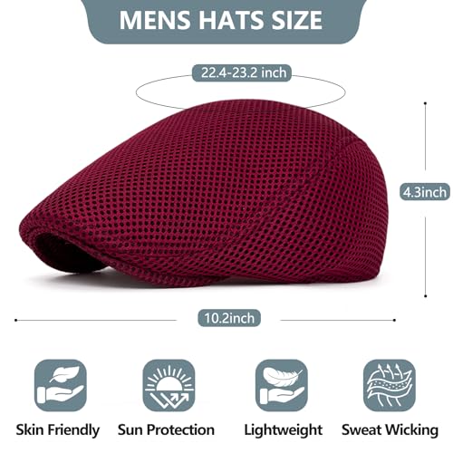 Image of meioro Men's Mesh Flat Cap Summer Breathable Newsboy Hats Beret Ivy Cap Gatsby Irish Cabbie Driving Hat Full Head Wrap