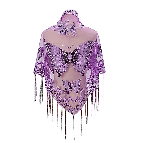 Formal Shawls And Wrap For Evening Dresses Butterfly Embroidered Shawl Lace Triangle Scarf Sheer Shawl With Fringe
