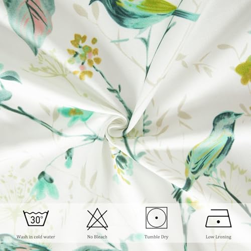 Image of VOGOL Country Style French Door Panels, 72 Inches Linen Textured Door Curtains for Living Room, Green Birds & Flowers Pattern Drapes for Farmhouse, 1 Peel, 25 x 72
