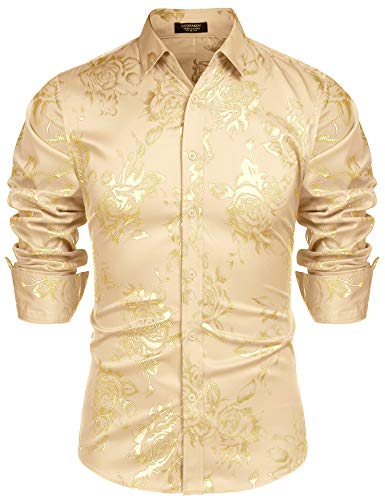 COOFANDY Men's Shiny Disco Dress Shirt Slim Fit Stylish Button Down Luxury Shirt
