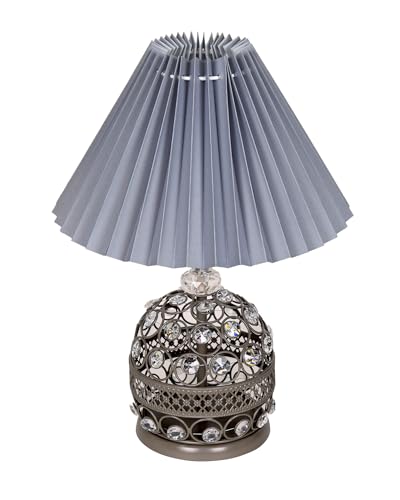 Image of Homesake Modern Small Crystal Table Lamp, Contemporary Bedroom Bedside Nightstand Lamp Light, Desk Globe Lamp for Living Room Girls Kids Room, Fabric Shade (Grey Pleated)