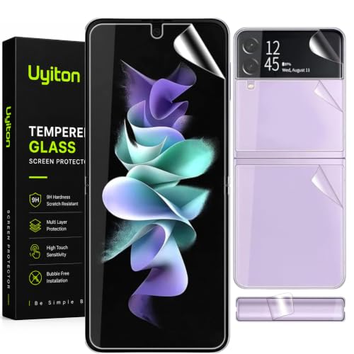 Image of Uyiton Silicone 4-in-1 Screen Protector for Samsung Galaxy Z Flip 3 5G | HD Clear Screen Guard Set with Inner Display, Full Back Panel & Hinge Protector | Bubble-Free Easy Installation | Scratch Resistant | Pack of 1