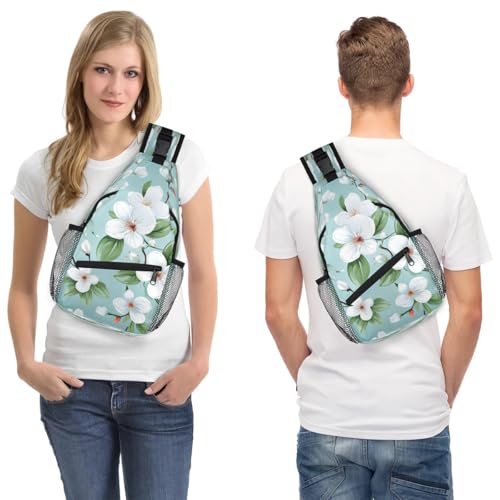 Bolso tipo sling unisex con flores para viaje y senderismo miniatura 7