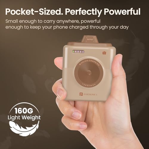 Image of Portronics Moji 10K Smallest Wireless 10000Mah Fast Charging Power Bank with Detachable USB Type-C Cable, Strong Magnet, 20W Wired Output, for iPhone 12 & Above, Android & All Qi Enabled Devices