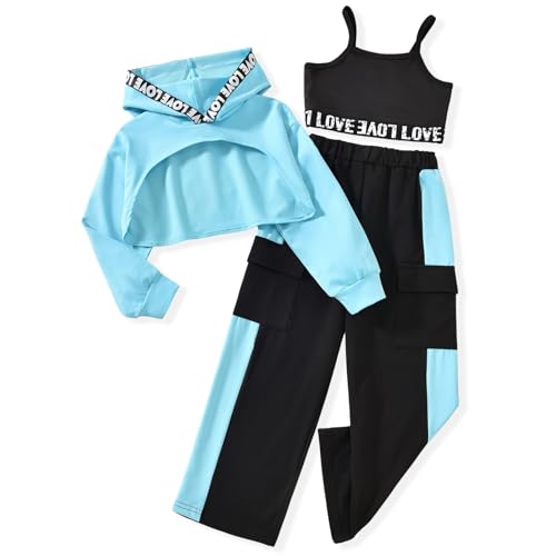 Girls Piece Outfits Color Block Sweatsuit Workout Hoodie Litter