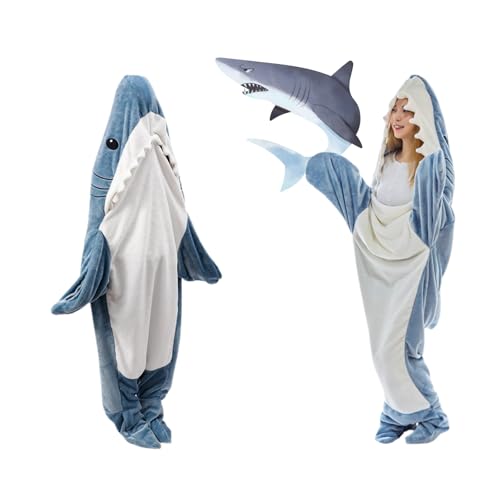 siluowna Shark Wearable Blanket Hoodie Onesie, Soft Cozy Flannel Pajamas, Comfort Hooded Sharks Costume, Both for Adult&Kids (M)