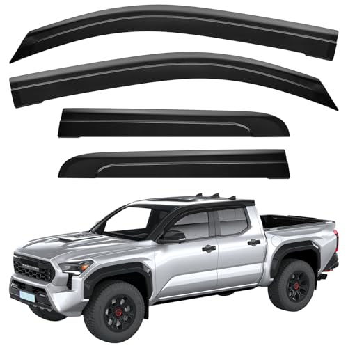 JOYTUTUS Low Profile Rain Guards Compatible with 2024 2025 2026 Tacoma Double Cab Outside Mount Window Vent Visor Tape-On Window Deflectors Vent Shades 4th Gen Tacoma Accessories