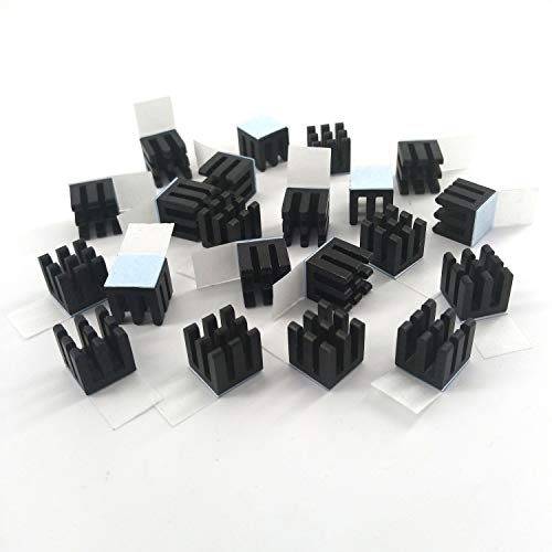 Easycargo 20pcs 10mm Heatsink Kit + pre Applied 3M 8810 Thermal Conductive Adhesive Tape, Cooler Aluminum Heat Sink Set for Cooling GPU IC Chips VRAM VGA RAM (20pcs 10x10x10mm Black)