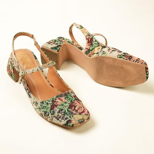 Image of Theater Women Twiggy Mary Jane Block Heel Sandals with Square Toe and Adjustable Buckle Slingback | Cushioned Comfort for Office & Formal Wear