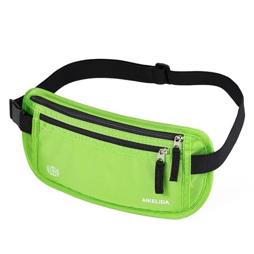 Image of RFID Blocking Money Belt - Passport Holder & Travel Wallet, Slim Hidden Fanny Packs for Women Men - Green