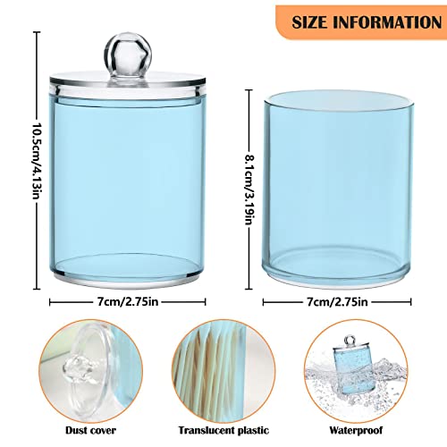 Light-Blue-Qtip-Dispenser-Apothecary-Jars-Bathroom-Qtip-Holder-Storage-Canister-10-Oz-Plastic-Jar-for-Cotton-Ball-Swab-Round-Pads-Floss-2pcs