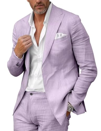 Suits for Men 2 Piece Linen Suit for Men Slim Fit Beach Wedding Set for Groom One Button Blazer Pant2